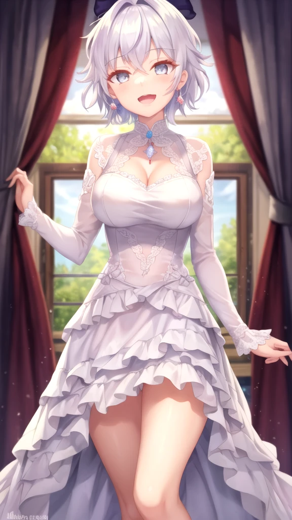 Highest quality、Ultra-high quality、woman、high school student、Completely naked、short hair、Green Eyes、Star Eyes、White stars in both eyes、Large Breasts、Nipples、Are standing、Love hotel bedroom