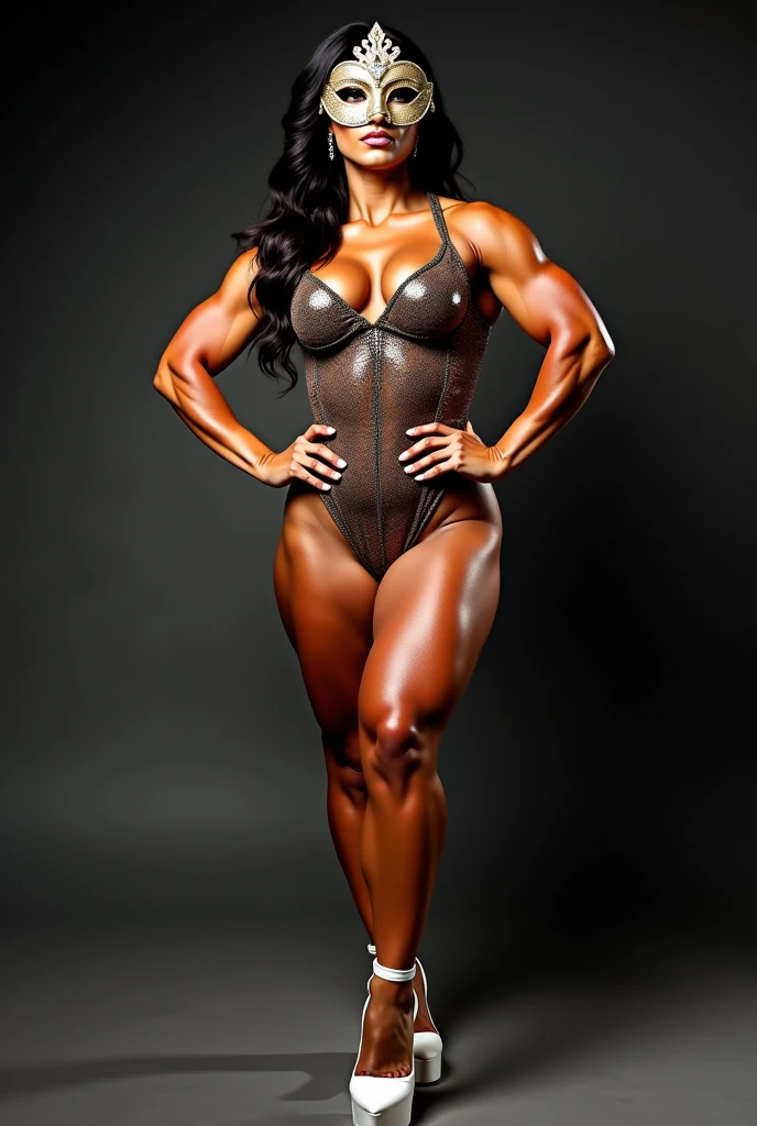 arafed woman in a black bodysuit posing for a picture, full body posing, fully body posing, fitness model, full body and head shot, ifbb fitness body, full body and face, women full body, fit curvy physique, full body and head, bodysuit, full body pictures, skintight black bodysuit, posing and flexing