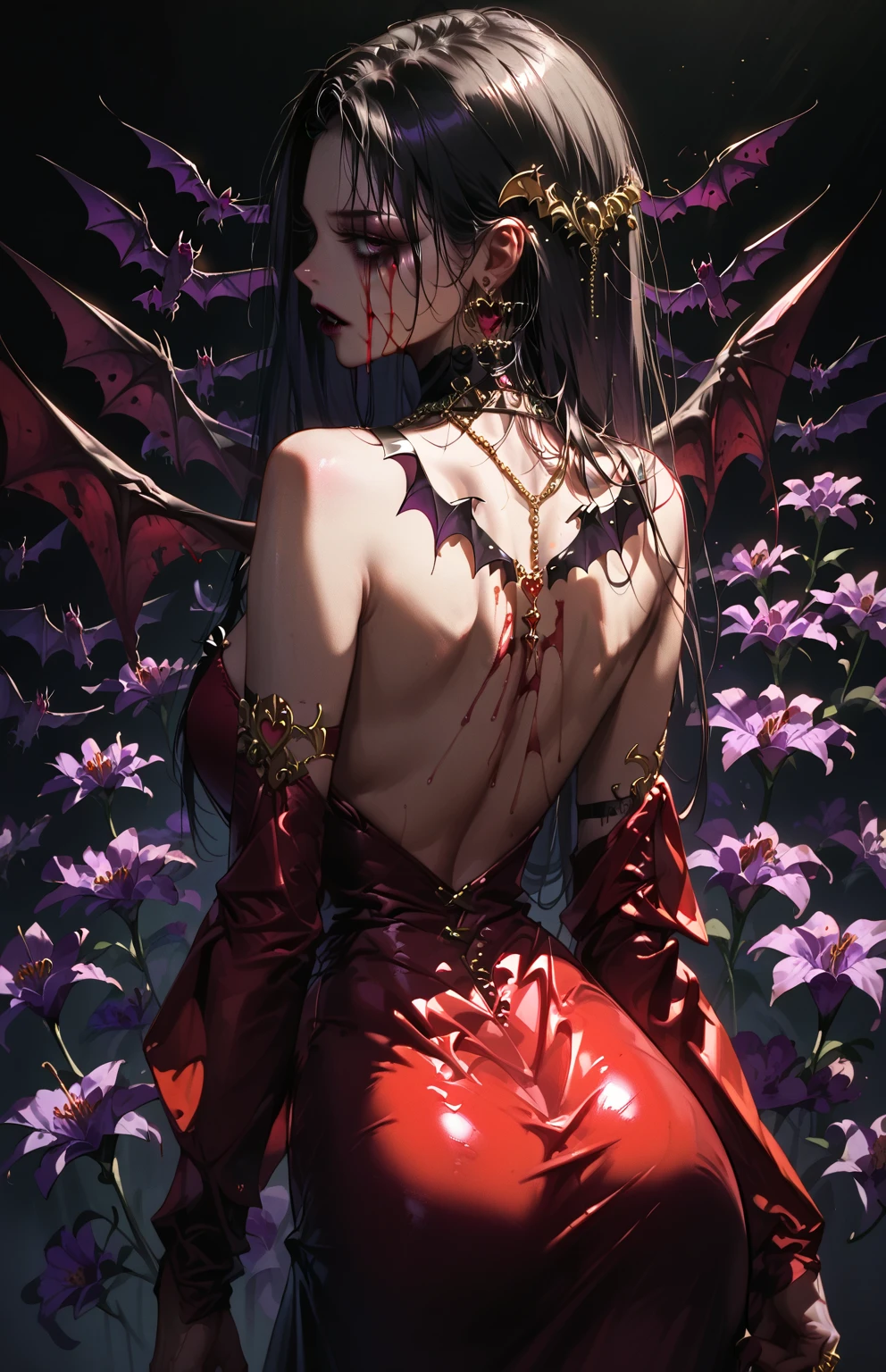 gorgeous, masterpiece, best quality, landscape, highres,4k, wallpaper, trace lights,, intricate, detailed, BREAK sky, night, constellations, stardust, cosmos, rpg, lord of the rings, cozy peace,peaceful, stunning view, Masterpiece, Best Quality, High Quality,(gold and red eyes and surrounded by gold light), (gold dragon eye pupil), (Darkness:1.2), Abstraction, Award-winning photography, Depth of field, HDR, Very detailed, Trending in art stations, Trending in CG society, Complex, High detail,(Masterpiece:1.2, Best Quality), (Best Lighting, Very Delicate and Beautiful), (Best Lighting, Very Delicate and Beautiful), (Beautiful Detailed Face), (Detailed Eyes and Detailed Face:1.2), Dark Fantasy, (Young Girl, Little Beast, 1girl, Solo,Angry face, Pale Skin,19 Piercings,((no tattoos)) gray hair, glowing red eyes, dynamic Angle, Vampire), (Chains in Background,Get Magic Circle,Get Demon Summoned), (Demon from Magic Circle)Magic Thunder, pointy_ears, Fangs,Demon Wings,Demon Horns,Blood Rain from mouth,Blood Mist,(Depth of Field),High Contrast,(Splash of Blood:1.2),Cowboy Shot,Full Body,Scream,Sacrifice,Epic Stage, showing thighs, no stocking, show more skins