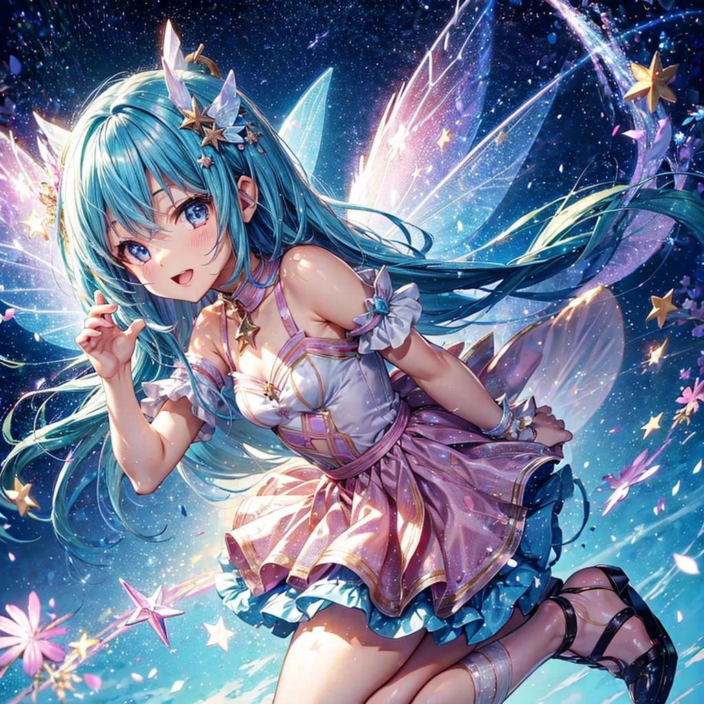 Highest quality,Highest Resolution,Glamorous fairy,cute,Aurora,Night Sky,