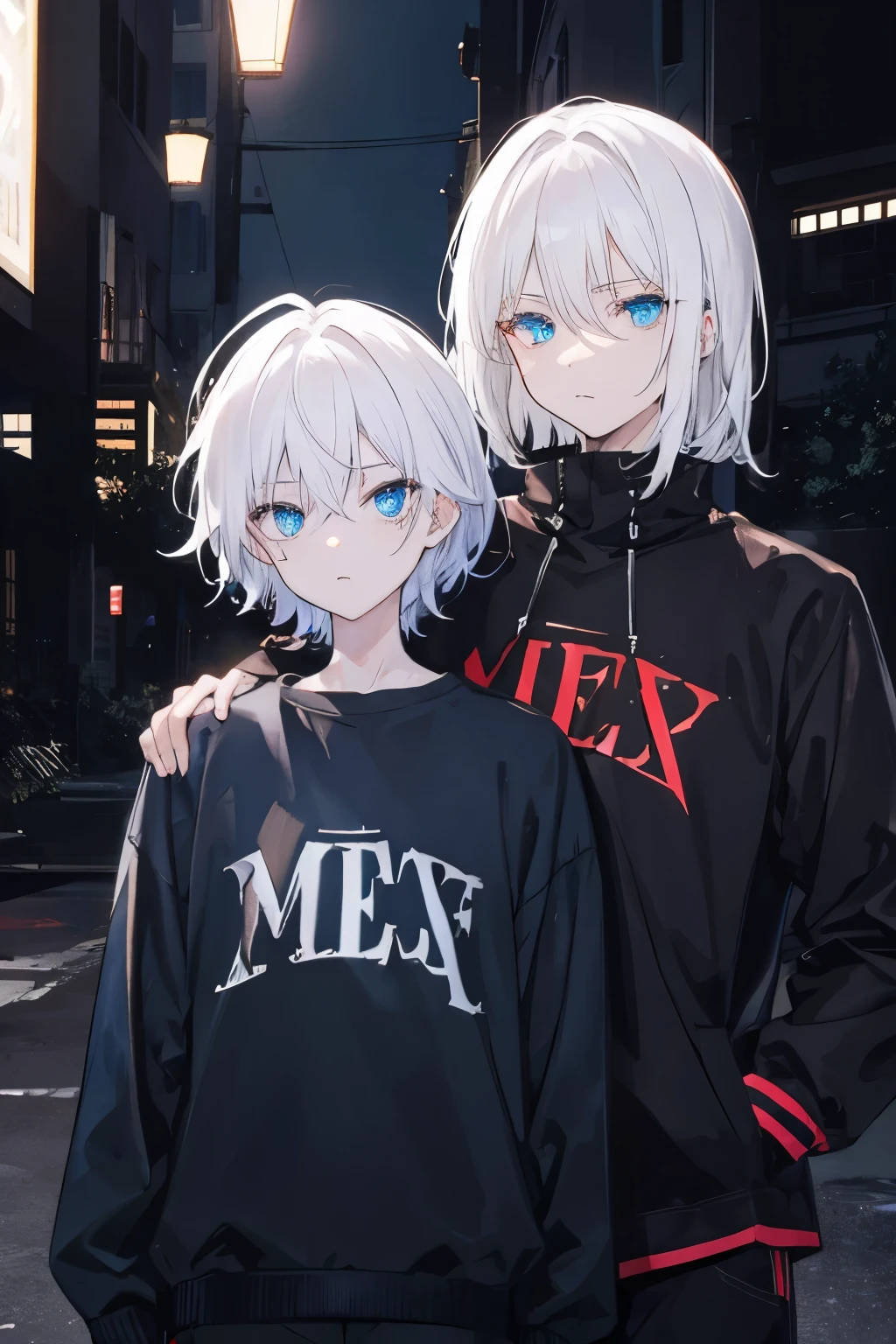 A boy with pink hair cut into a heart shape, silver eyes, White skin, he wears a long black jacket, some big boots, white eyes