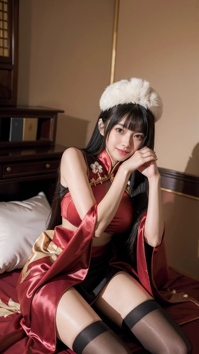 Super detailed,very detailed,highest quality,masterpiece,figure,realistic,photorealistic,
Tokisaki Kurumi, chai pao,
1 girl, alone, cosplay, looking at the viewer, huge breasts,
indoor, Liar,