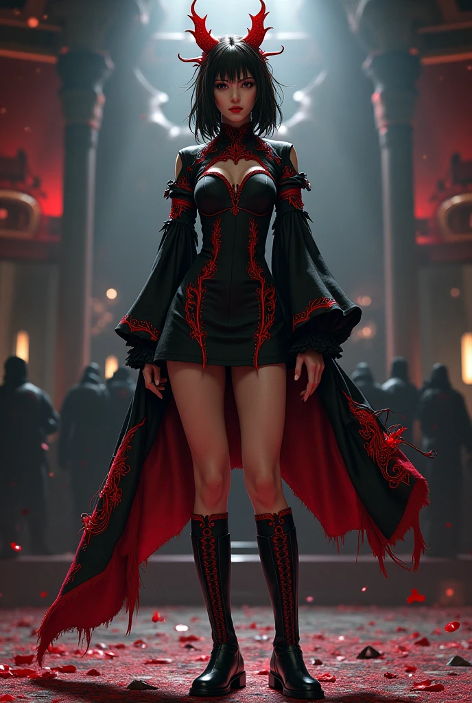 1 Female, Aesthetic: 1.2), (High Resolution, Absurd Resolution, 8K Resolution, 4K Resolution: 1.3), (Complex, Complex, Retouched Images, HDR: 1.8), (Sharp Focus: 1.5), (Digital Painting: 0.8), (Anime: 1.8), Color Grade, Soft Lighting, Intense Shadows, Detailed Backgrounds, Ruins, Blood, Zombies, Slender Waist, Sexy Legs, Big, Horror