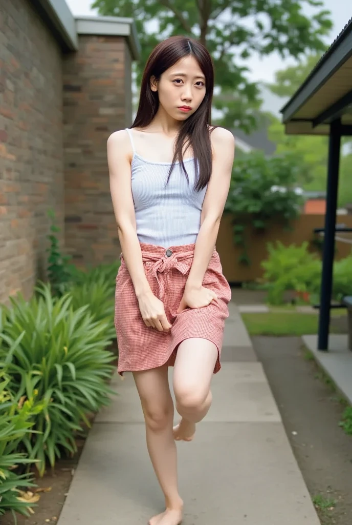 Beautiful young girl, Sera from yugioh, cute face, blushing, indifferent look, tanned japanese girl, amber eyes, golden hair decorations, bareshoulder outfits, girl with lithe bust, I have thick arms, I'm wearing sandals, standing, (full body photography), sexyposture, park at night, ((8K 、RAW photos、top-quality、tmasterpiece)、Full body Photo、 Film Grain、High Detail RAW Color Photo Professional Photo、(hentail realism、Photorealism:1.37)、(top-quality)、(Best shadows)、(The best illustrations)、 8k wallpaper、physically-based renderingt、Cinematic lighting)，break, with dirty oldman