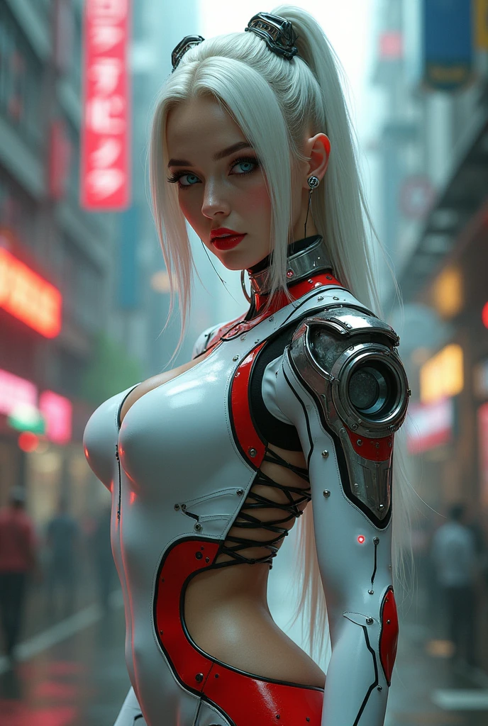 Complex 3d rendering very detailed beautiful ceramic silhouette female robot face, robot, robot parts, 150 mm, beautiful studio soft light, edge light, vibrant details, luxurious cyberpunk, lace, surrealism, anatomy, facial muscles, cable wire, microchip, elegant, beautiful background, octane rendering, HR Giger style, 8k, best quality, masterpiece, illustration, very refined and beautiful, very detailed, CG, unified, wallpaper, (realism, Realism: 1.37), amazing, fine details, masterpiece, best quality, official art, very detailed CG unified 8k wallpaper, ridiculous, incredibly ridiculous, robot, silver helmet, full body, sitting lens 85mm, 2.0 large aperture, supercar car, city outdoor street, female robot and car group photo, car model, urban style metallic cool tones