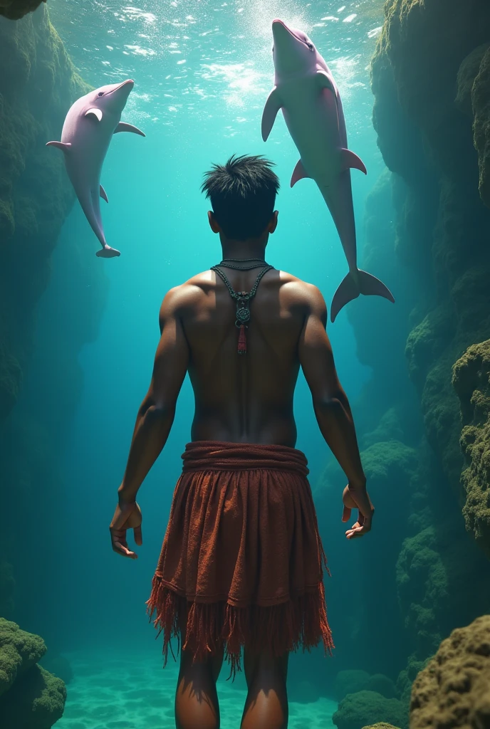 A young fisherman with the power to breathe underwater using a harpoon created with ocean magic