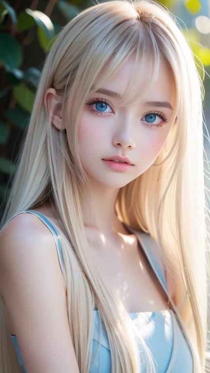 night, Raw photo, (((Very beautiful portrait))), (Glowing Skin)), 1 girl, 16 year old beautiful girl from Prague, (((Natural platinum blonde hair)), [Bright Blue Eyes], Super long hair, eyeliner, Fluttering Hair, Vibrant, ((masterpiece, 最high quality, Ultra Detail, Cinematic Light, Intricate details, High resolution, 8K, Very detailed)), Detail Background, 8K uhd, Digital single-lens reflex camera, Soft lighting, high quality, Film Grain, Fujifilm XT3, Shallow depth of field, Natural light, (Perfect hands), Perfect Face, View from afar、Small Face Beauty、