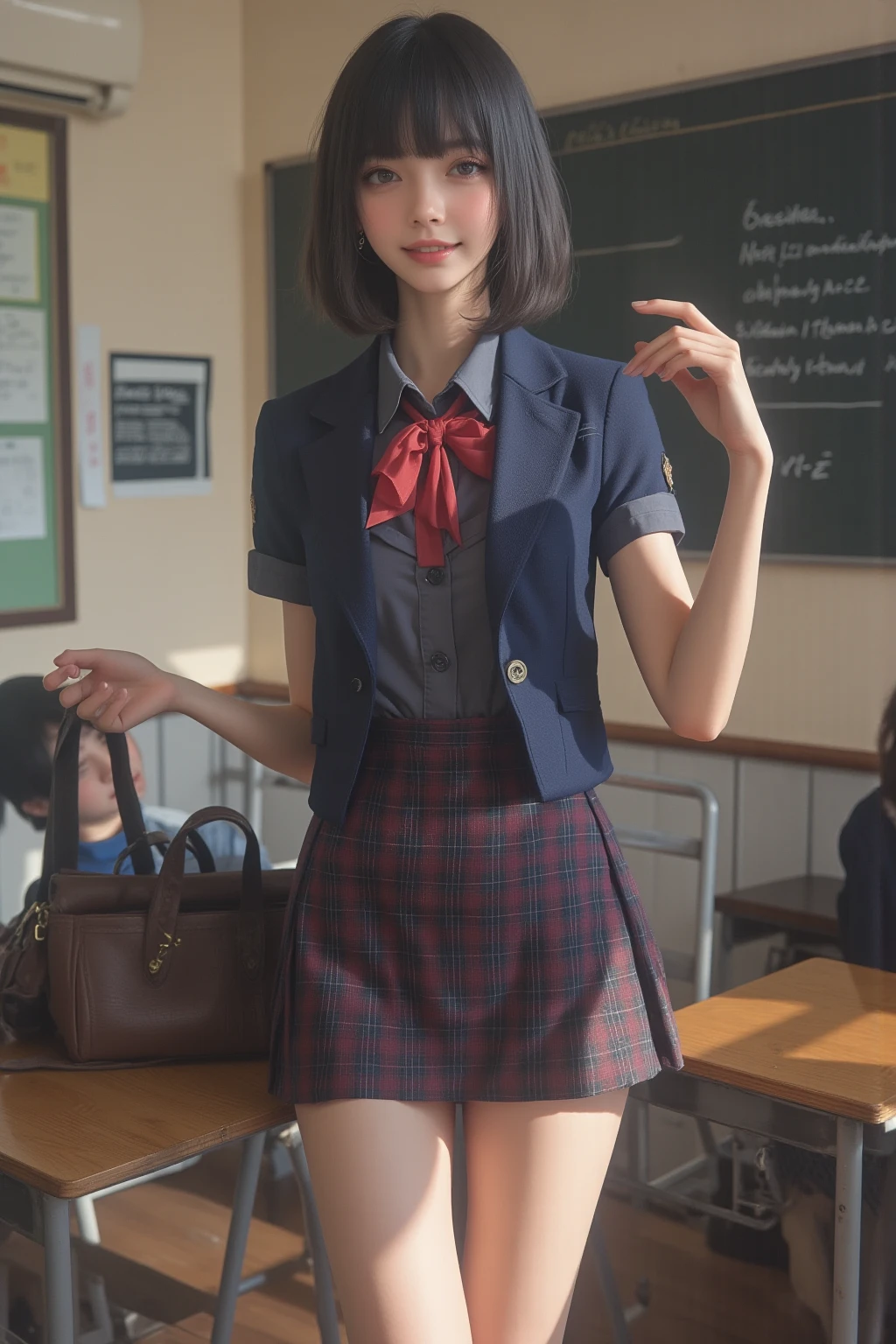 short haired hot girl , with showing and schoolgirl clothes