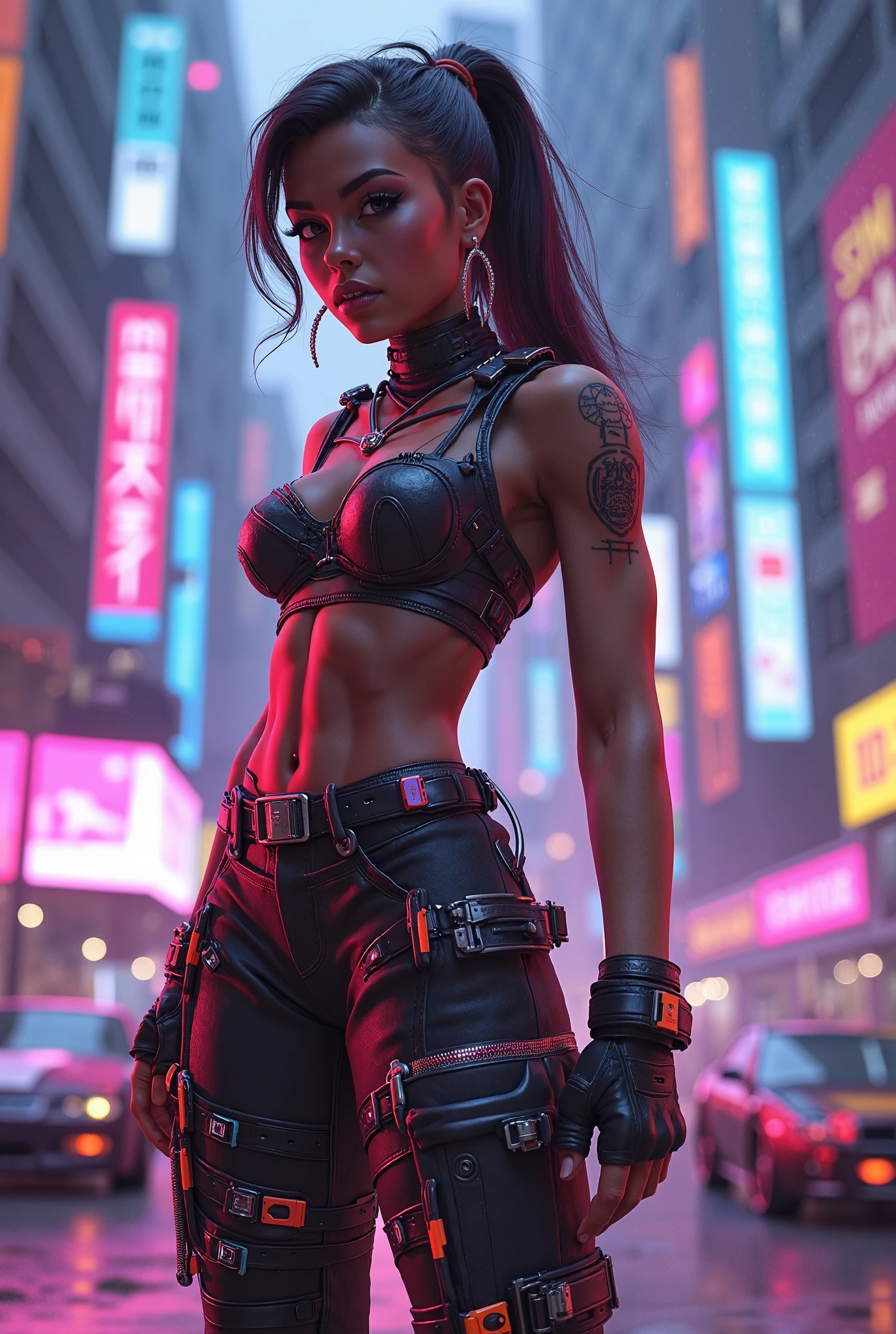 (1girl:1.2, body covered in words, words on body:1.1, (african woman), tattoos of (words) on body:1.2), (masterpiece:1.4, best quality), medium breasts, unity 8k wallpaper, ultra detailed, (pastel colors:1.3), bodysuit, cyberpunk, alluring pose, upper body, beautiful and aesthetic, see-through (clothes), detailed, solo <lora:epi_noiseoffset2:1.3> <lora:Bodysuit v13:0.4> <lora:more_details:1> <lora:Elixir:0.7>
