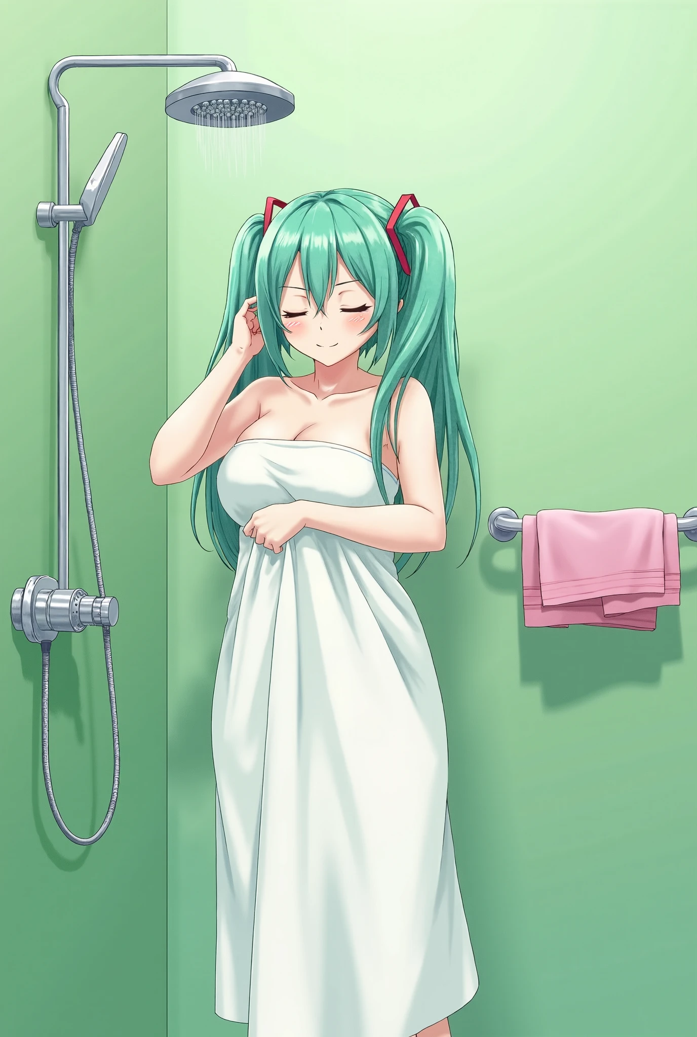 Orina, 1girl, solo, laying in water, in bathtub, nude, towel on chest, steam, perfect quality, good quality, masterpiece, HDR, UHD <lora:Orina:0.7>
