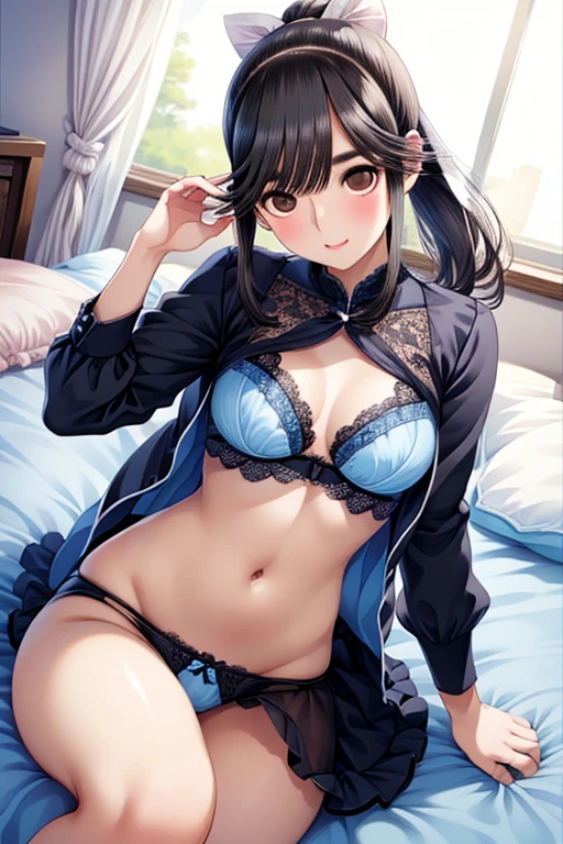 (((masterpiece, Highest quality, High resolution, 超High resolution, Perfect Pixel, Depth of written boundary, 4K, RTTX 10.0))), Beautiful Anime Woman, Beautiful art style, Anime characters, ((Smooth texture, Realistic texture, Anime CG Style)), Exact finger count、Exact number of legs、(Exact number of arms:1.0, Exact number of hands:1.0), (Perfect hands, Perfect Anatomy), Cinematic, Realistic, Extremely detailed CG, Daytime lighting, Perfect lighting, Best Shadow, The best natural light, whole body, Perfect body, バランのとれたPerfect body, Perfectly balanced style, (Slender body:1.2), ((Long Hair, bangs, Reddish brown hair, Stylish hairstyle)), ((A cute woman straddles the legs of a sleeping man, Cowgirl, Man sleeping on his back:1.8)), (Inserting penis into vagina while wearing panties:1.5), (pussy juice:1.5), ((Bow tie around neck, High heels:1.3), (Sexy and cute blue underwear:1.3), (Stylish shiny blue satin panties, Side-tie panties, Panties with plain blue center and lace decoration on the sides:1.3), (Thin panties:1.3), (Blue micro lace satin bra, Blue bra with lace trim, Thin bra:1.3), (garter belt, Black knee socks:1.3):1.3), (Beautiful big , Cleavage:1.1), (Embarrassed expression:1.4), blush, (sexual pleasure expression:1.5), (The expression of someone who is holding in the toilet:1.4), (Look up, Half-close your eyes:1.4), (Stylish bar, Stylish restaurant:1.3), naked, In underwear, Waitress in underwear, (Frilly maid-like headband:1.2), whole body, Angle from the front