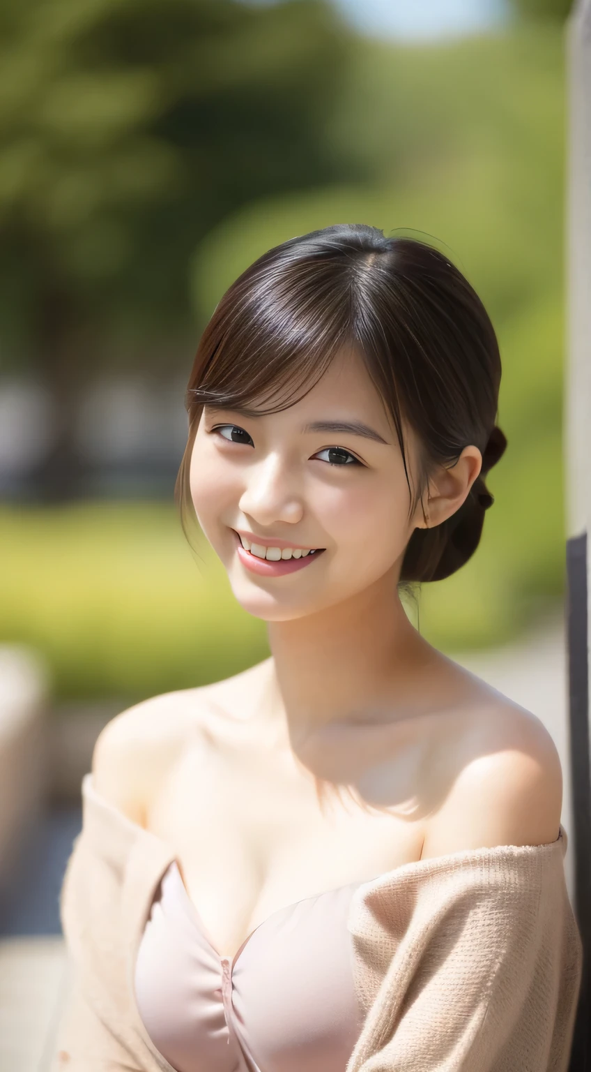 masterpiece,best quality,(Japanese girl),((Beautiful girl)),cleavage,(off shoulder:1.2),(perfect body beauty:1.2),(shy smile),From slightly above