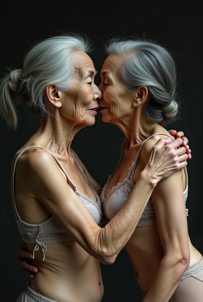 1girl, realistic, Asian woman, thick lips, mature, 65 years old, ((wrinkles)), ((old woman)), (((wrinkled woman)), Iranian grandmother, straight short hair, Iranian skin, Iranian nose, Iranian eyes, Iranian body, in full nudity, sensual pose indoors