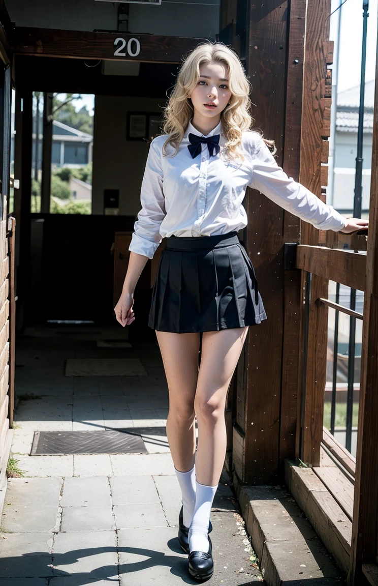 masterpiece, full HD, 8k, sexy 12 year old teen, smooth, wrinkle-free skin, golden hair and updo hairstyle, wearing sensual uniform, Open white shirt, with the tits out, thick and hard nipples, green plaid skirt, wind lifting the skirt, without underwear, separating the legs, exposing her shaved vagina
,sd 1.5,Photorealistic
