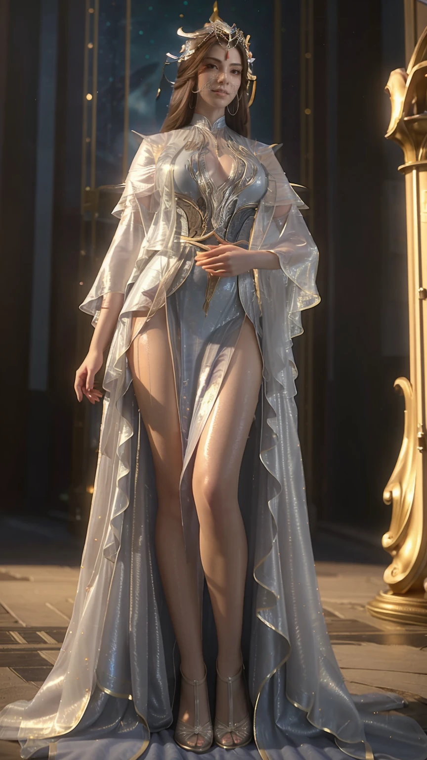 ((Biologically correct number of limbs))、(( Full body illustration from toes to face))、4k、masterpiece、((The eyes are delicately painted、Facial details、Focus on the face))、((Symmetrical, Balanced facial features))、Beautiful woman、Outstanding style、Beautiful clavicle、Beautiful legs、beautiful hands、slim body、(shirt、skirt、High heel)、look up、High Angle、Background is night city、((Walking posture))，With a translucent veil，Face with tulle