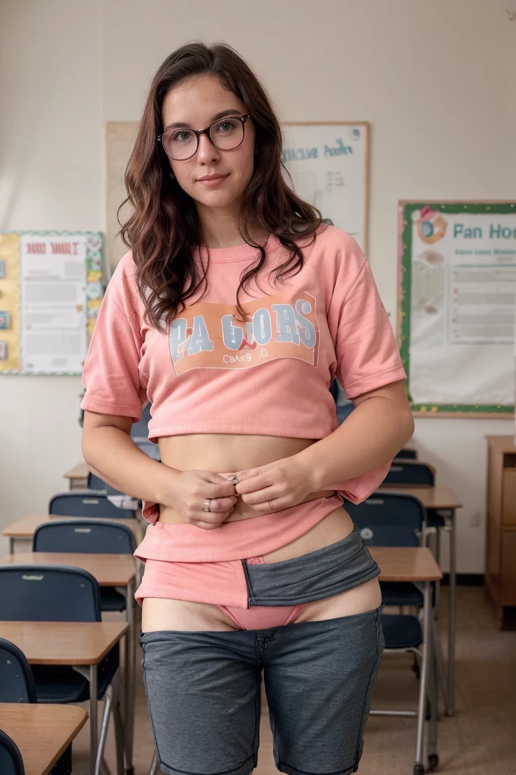 Emma Watson as a japenese girl, 21 years old, feminine face, skimpy panties, wet, sweaty, orgasming, gasping face, kneeling in library, legs open, her hand rubbing her pussy