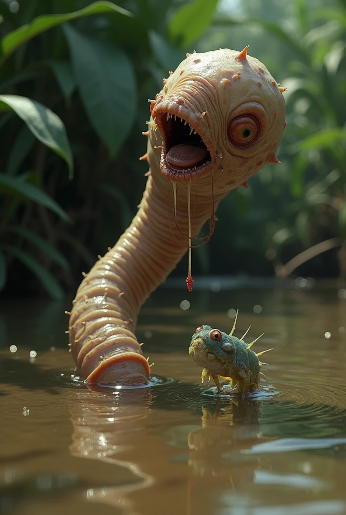 a photo in the style of Kurt Regschek, a (Calamitous Tremulous:1.5) slime mold creature of the swamp, (head of an [angry fanged toad| ( evil eel:1.9)|evil  eel with sharp teeth] ), medium tall, fangs, (medium length webbed and tentacle like arms) and ([frog legs| webbed legs]:1.4),   [ luminescent skin made of <lora:acidzlime-sdxl:.7> acidzlime oozes down it's back, and seaweed runs like a ridge of horns: <lora:avocado_skin:.35>bio-luminescent  [avocado|slime mold] skin with (seaweed spikes on it's back:1.4) :33] , : BREAK Midnight in the swamp. Spooky trees covered in moss in the background, deep depth of field, mirrored imagery of the glowing bio-luminescence, detailed hyper-realism photography,