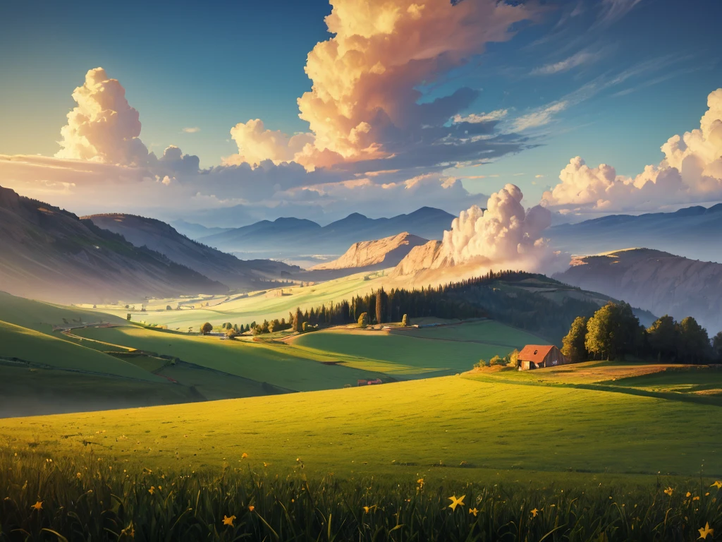 Imagens de natureza serena, como um nascer do sol, a starry sky or a green field, can evoke tranquility and spiritual connection