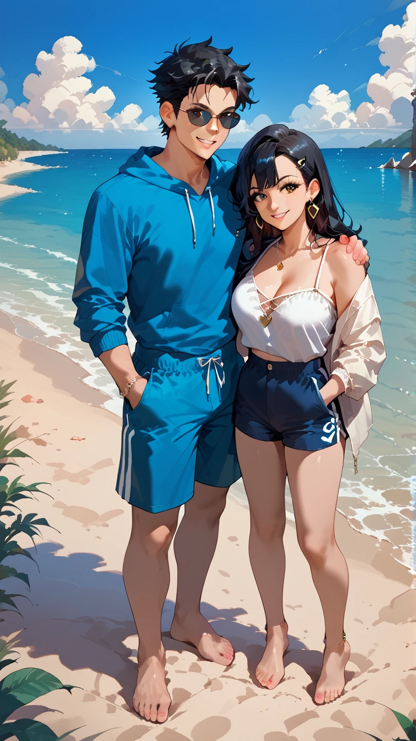Beautiful woman in bikini and handsome guy in swimsuit