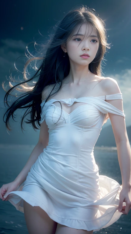India eisley,masterpiece,ultra realistic,32k,extremely detailed CG unity 8k wallpaper, best quality,
The Swiss Alps, Switzerland, ( White wedding dress low cut) ,((spring day )), Beachy waves with a side part ,eardrop,lady ,necklace,