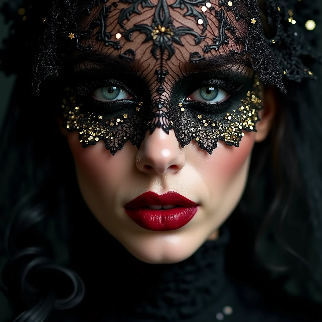woman, носящая фтореалистичное цветное фото  в черное фиолетовое кружево  wearing a mask на глазах, фантастическая blindfold, fabulous, difficult узор ,Beautiful face,  wearing a mask, perfect face!! difficult, a mask, !Seductive eyes and face, masquerade mask, difficult, tempting, black lace, difficult, blindfold, blindfold, Mysterious glamour, Beautiful, gothic face