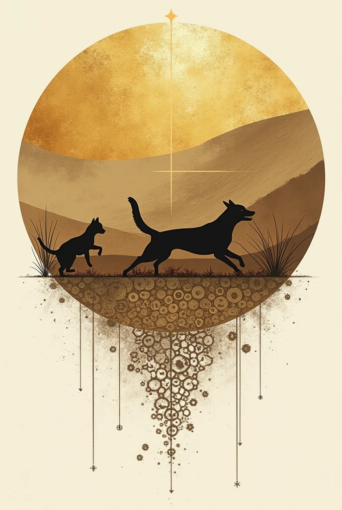 a labrador with glasses T-shirt design, campfire against the jungle with sunset, circular design, circular border, wide view + colored pen and ink, illustration, flat design, no shadows, realistic, 8K, cinematic, atmospheric, epic composition, vibrant colors, colorful tints, natural lighting, black background --no watermark