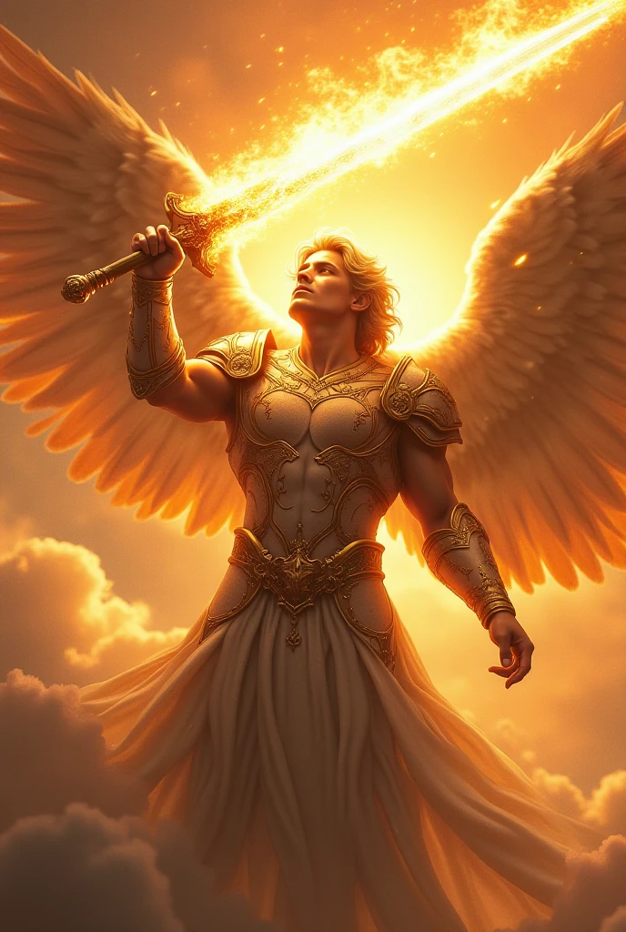 Play Archangel Michael with a fiery sword - SeaArt AI