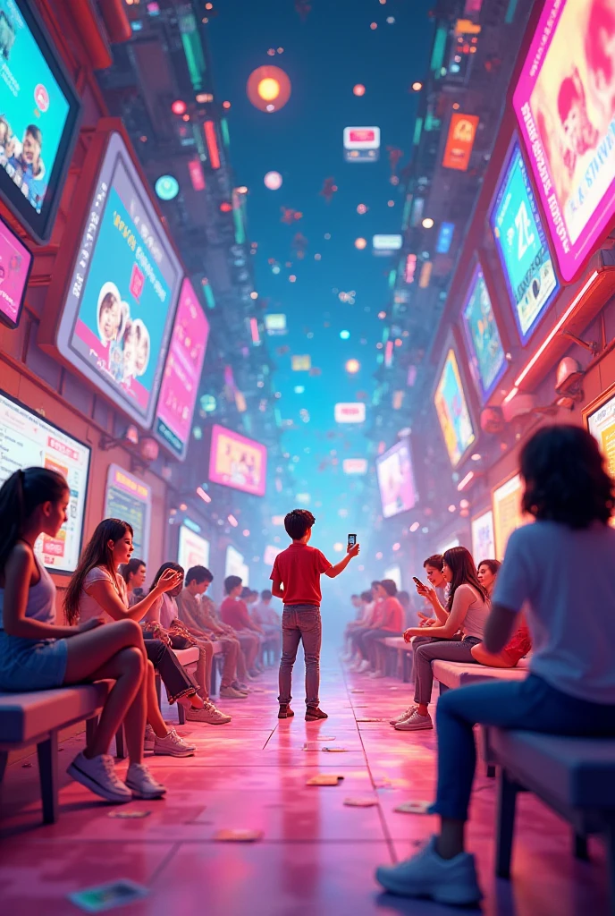 Make a picture of a couple in the shape of a child's stick figure, sitting in the middle of the square on the ground watching a movie outdoors in the square, make an imagination balloon, she thinking about the coffee maker and he in the museum. He is black with very short hair., she is brown with dark red hair
