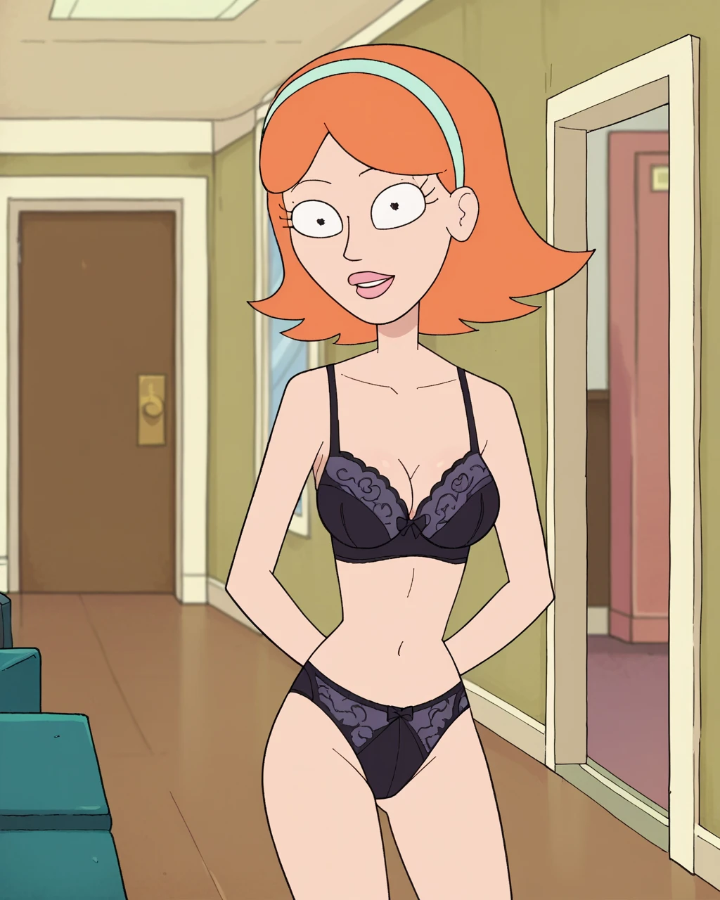 Danny Phantom, 1 girl, amity park, orange hair, large breasts, big ass, seductive, horny, tease, looking through doorgap, nightgown, knows its wrong but wants it anyway