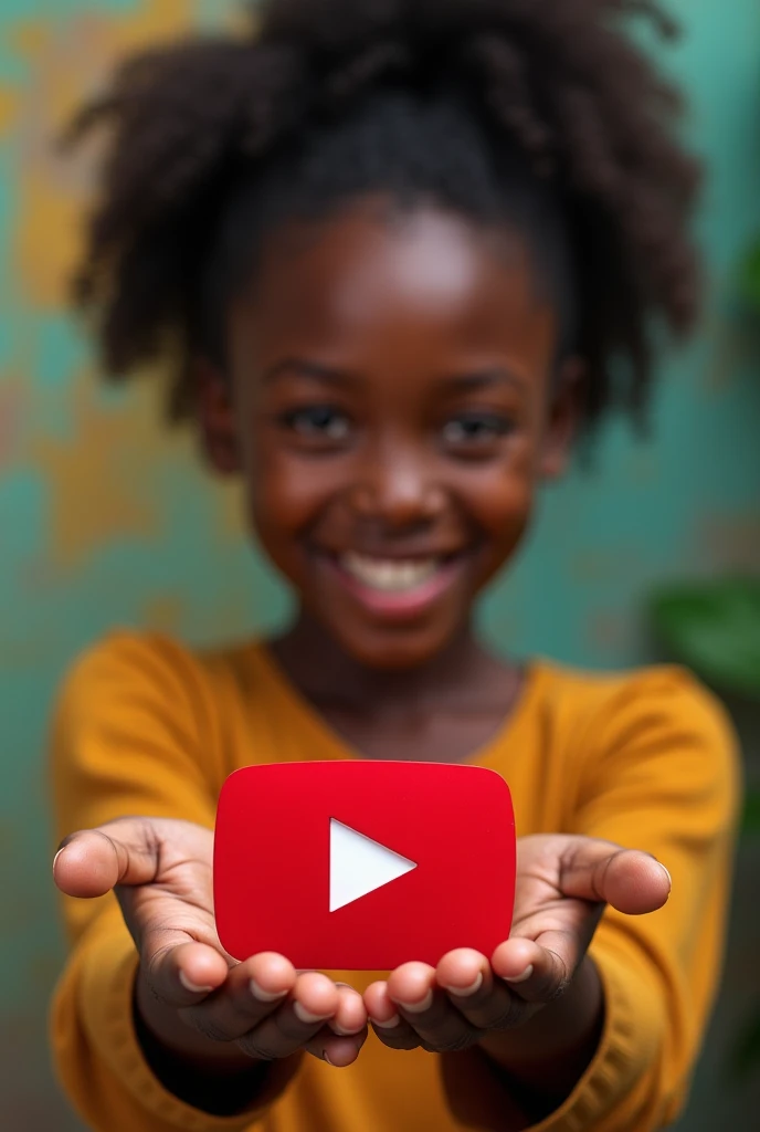 Beautiful smily boy with wavy long hair, bohemian dress, holding a white board with text "youtube" and showing it to the viewer
