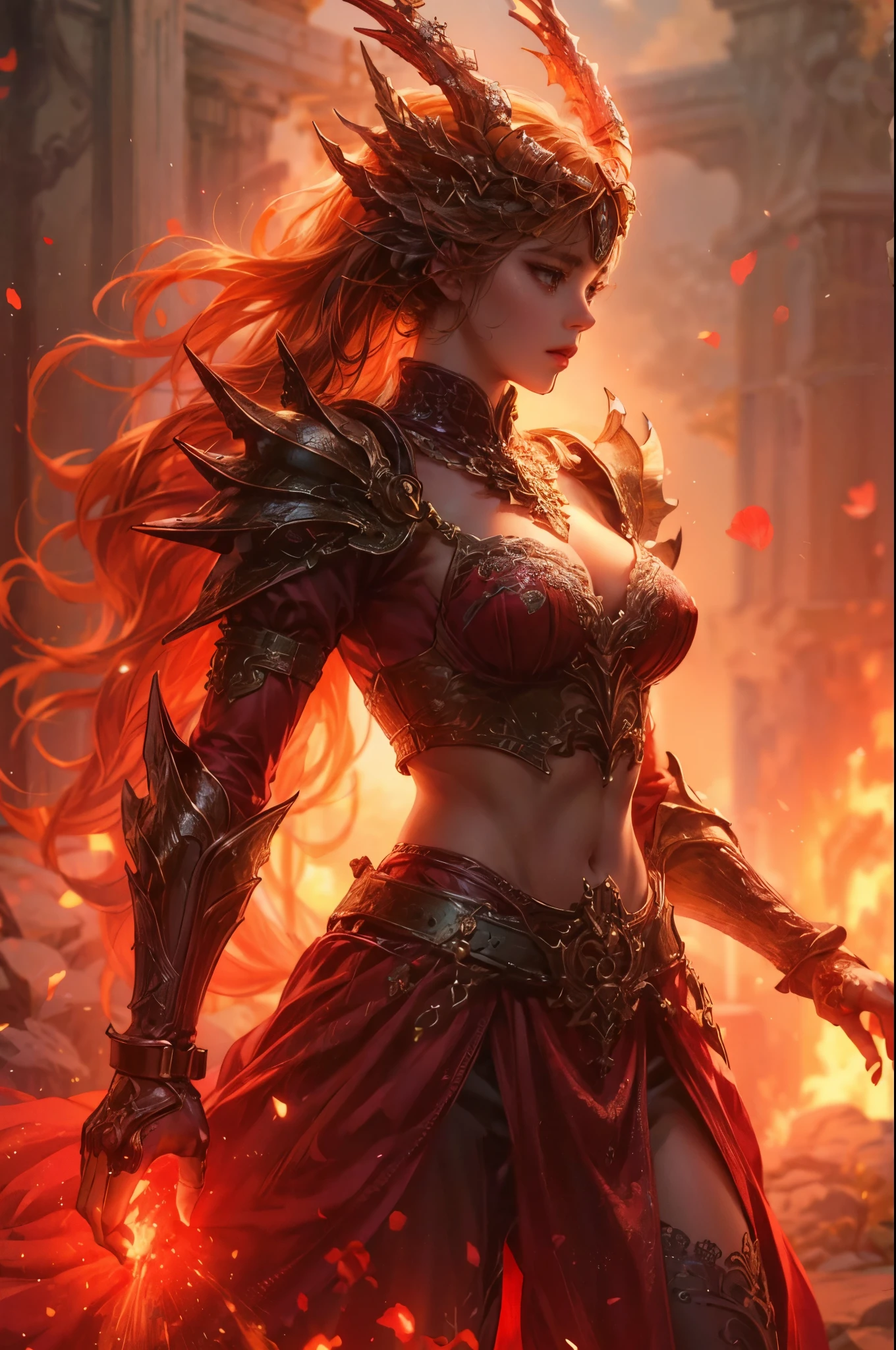 ((Masterpiece, best quality,photography, detailed skin, realistic, photo-realistic, 8k, highly detailed, full length frame, High detail RAW color art, diffused soft lighting, shallow depth of field, sharp focus, hyperrealism, cinematic lighting,close up)),
edgIfrit_dress, a woman with a glowing halo in the background ,wearing edgIfrit_dress,horns, fire and brimstone
<lora:edgIfrit:0.7>