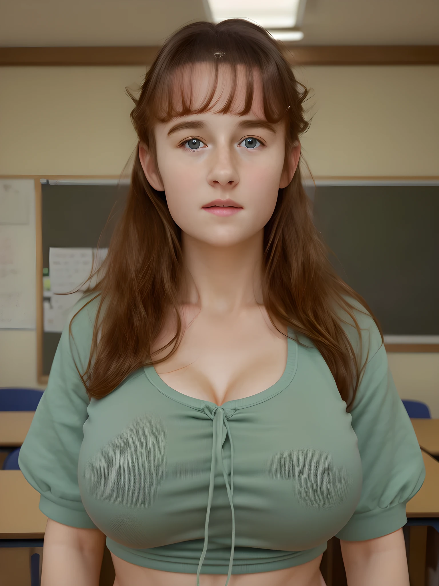 (best quality,4k,8k,highres,masterpiece:1.2),(ultra-detailed,photorealistic,photo-realistic:1.37), (((Clare))), ((teacher and student)), ((very large bust size for her young age))