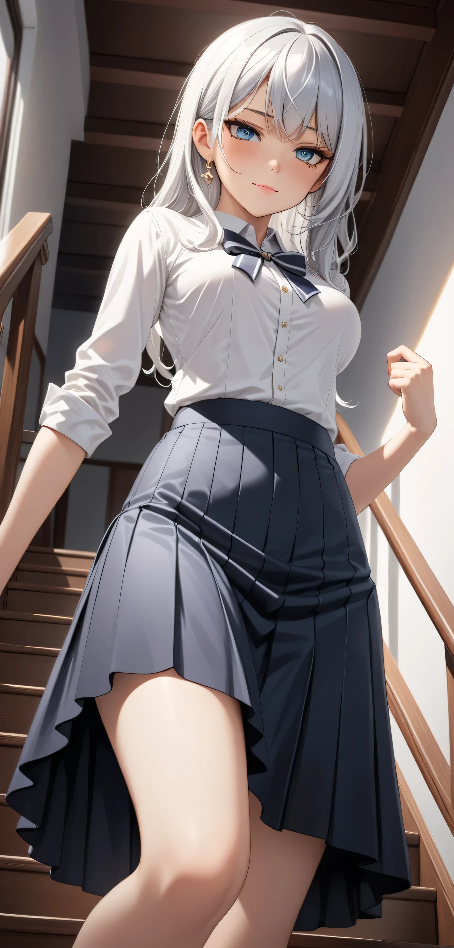 One person,high school girl,RAW Photos,High Cut,Low Angle(school uniform,Angle where you can see inside the skirt,Long loose socks,mini skirt,Pleated skirt,angle of view of ceiling,White flashy panties,Exquisite panties,pubic hair:1.3),smile,barefoot,(Kneeling:1.3),Cowboy Shot,cameltoe,(from below:1.7),pointybreasts,Ultra HD,Highest quality, Ultra-high resolution:1.3, Brown Skin(very fine and beautiful skin),blonde, Black gal, Highest quality:1.3,(masterpiece), (Very detailed8K:1.1),Very detailed,Cinema Lighting, Detailed light, Best Shadow,,(Super big breasts:1.5), Plump thighs,Wet,Indentation:1.1,Poolside