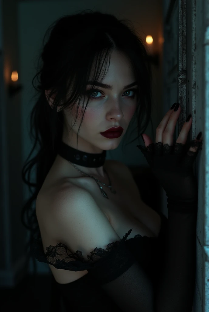 A sexy and beautiful gothic girl with slightly large breasts