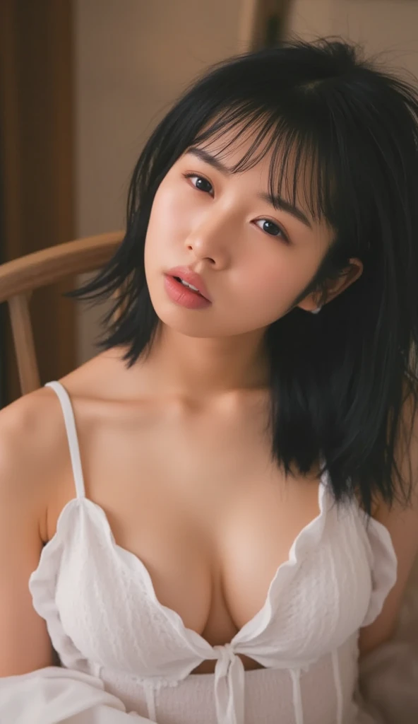 (High resolution:1.3), (16k, Photorealistic, Raw photo, Best image quality: 1.4), Japanese, (One Girl), Beautiful Face, (A vivid face), (Black-haired、Long Hair:1.3、bangs:1.2), (Black Eyes 1.3), Beautiful Hairstyles, Realistic eyes, Beautifully detailed eyes, (Realistic Skin), Beautiful skins, attractive, 超A high resolution, Surreal, High detail, Golden Ratio, Highly detailed cute girl,(20-year-old), ((naked)), locker room, (Close ~ eyes:1.9)