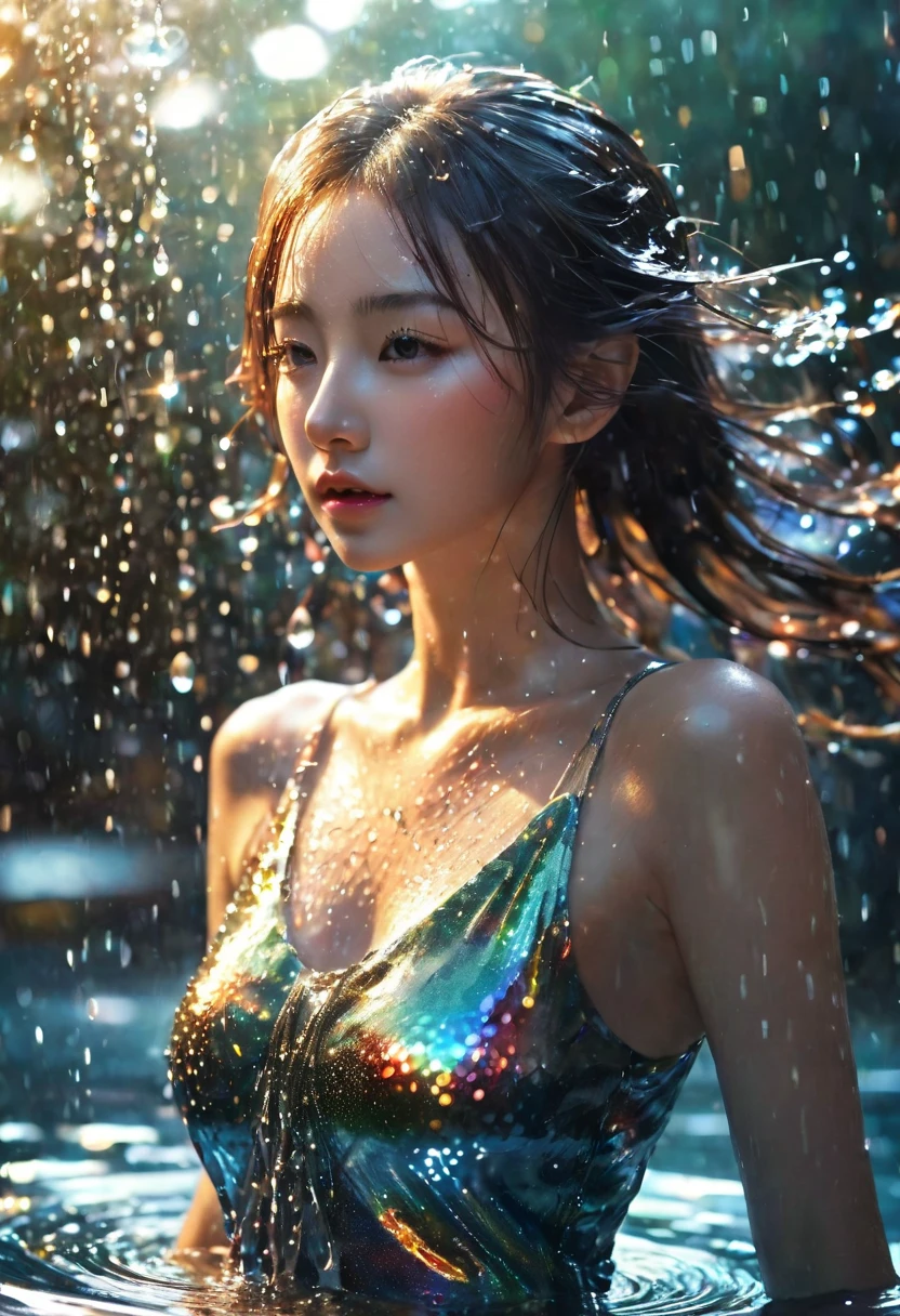 8K,RAW Photos,Highest quality,masterpiece,reality,reality的,Very detailed,live-action,Very beautiful woman,Android,cyborg,cyber-,slim,Long legs,(Glass body),(Electronics Body),((Transparent body)),((Very detailedインプラントcyber-システム)),Connection line,Wet body,long wet hair,Advanced AI, (Seamless integration of organic and mechanical elements),element,neon,Big Bubbles,future,Glamour,Large Breasts,Live Action,Fantasy,movie,((under water)),