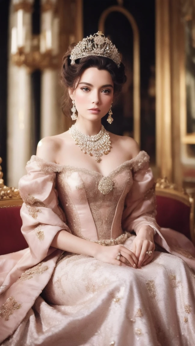 painting of a woman diamands on the hair in a pink silk Victorian dress sitting on a couch with a beagle dog, konstantin razumov, ( ( konstantin razumov ) ), by Alexander Kucharsky, by Vladimir Novak, by Vladimir Borovikovsky, lovely languid princess, by Vladimir Baranov-Rossine, by Alexey Venetsianov