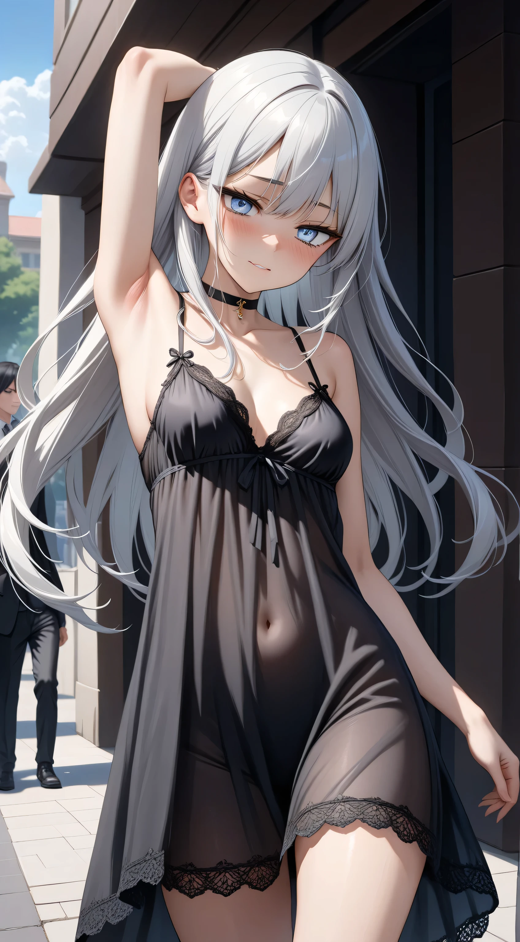 (extremely detailed CG unity 8k wallpaper,masterpiece, best quality, ultra-detailed, beautiful detailed eyes:1.2),best illumination, (best shadow, an extremely delicate and beautiful, bloom), 1gril,solo,(masterpiece), (best quality), (ultra-detailed), (solo), 1girl, (extremely delicate and beautiful body), full body, flower headpiece, pearls headdress, middle parted with long hair strands, long white hair, white eyelashes, pearls necklace, shoulders lace vines, sheer long gown, branches flowers overlay, posed body, posed arm, posed legs,