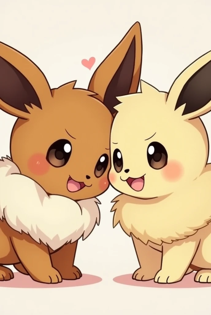 A very horny female eevee forcibly kissed the male eevee, and she was very happy afterwards. The male eevee was embarrassed, no background, cute, two Ibrahimovics in the same frame, animals that walk on four legs, female Eevee tail patterns are heart-shaped