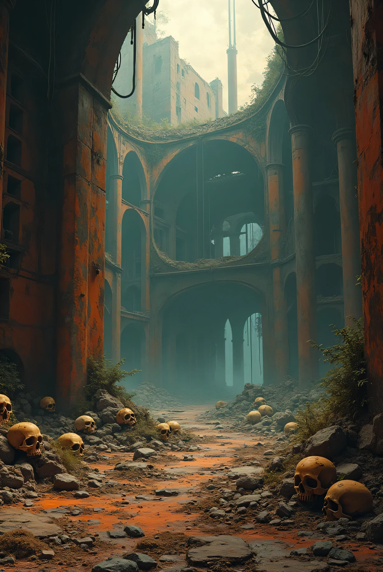 "(by Greg Rutkowski: 1.2), (masterpiece), (best quality), (bokeh), extremely delicate and beautiful, illustration, (fantasy landscape), A mesmerizing fantasy landscape with enchanting elements blending seamlessly. Envision an awe-inspiring fantasy landscape adorned with a legion of menacing skeleton warriors, evoking a sense of dark fantasy. A sense of dark and horror fills the air, inviting exploration and discovery, depth of field, HDR, intricate, delicate"