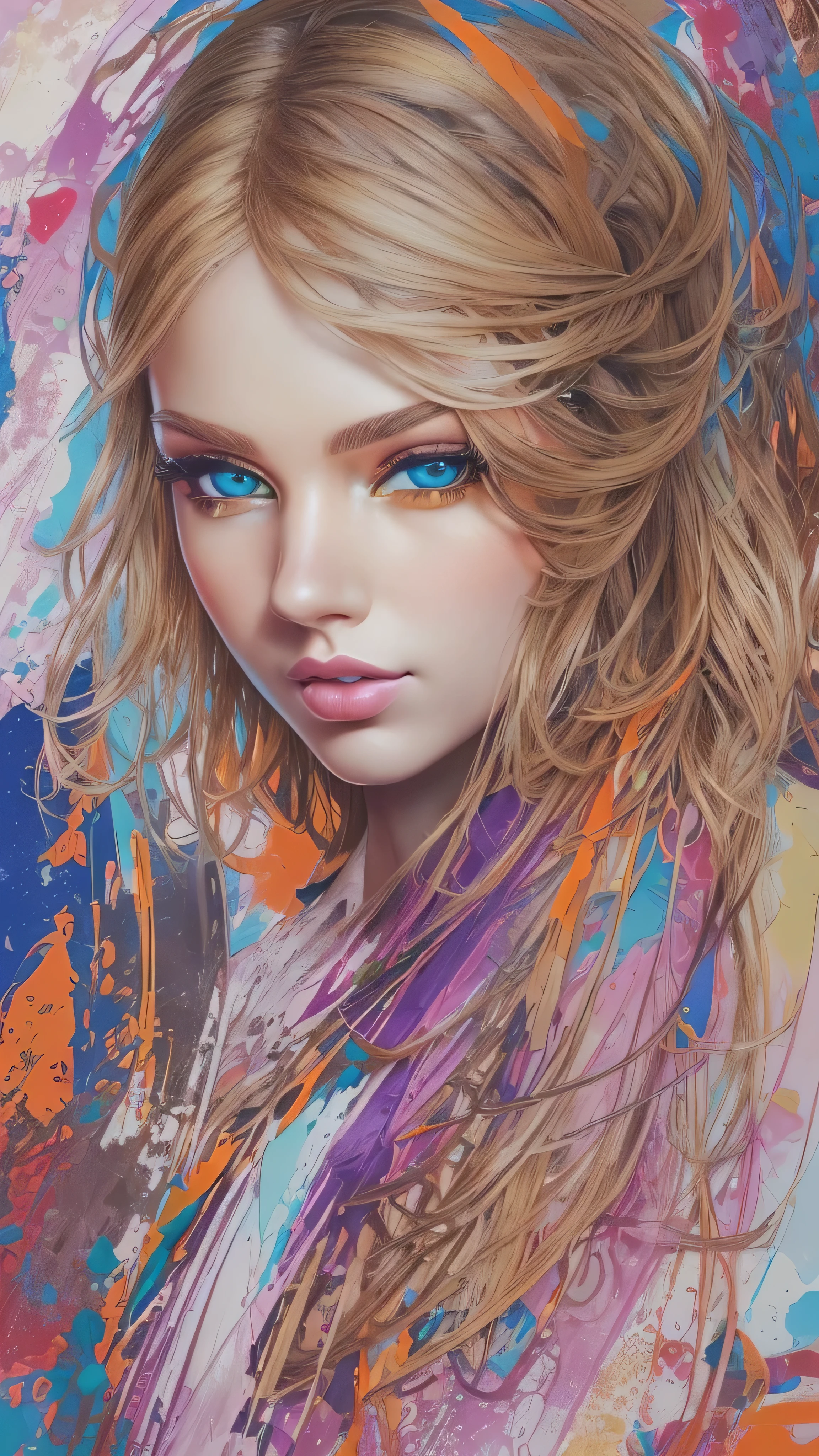 A painting of a woman with long blonde hair and blue eyes - SeaArt AI
