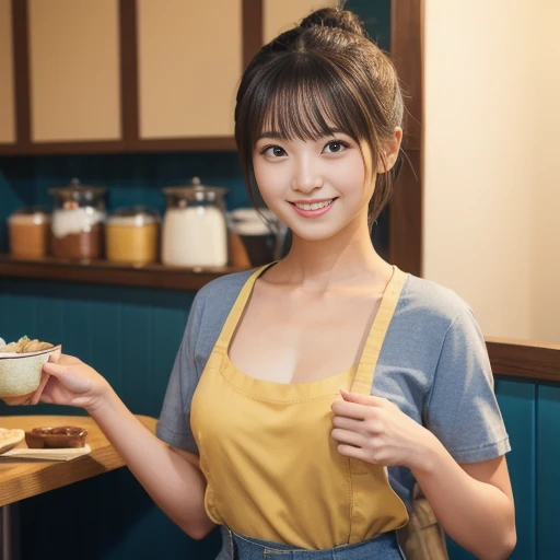(8K,RAW photo、RAW photo、highest quality、master masterpiece:1.2)、super detailed、super resolution、(Photoreal:1.3)、Angle to shoot from the front、Clearly draw shades of light、High resolution RAW color photos、cinematic dimming、professional photos、Same skin type as humans、Female proofreading of Japan from head to waist、blur the background、I draw it faithfully to the ???????.、very detailed and beautiful、Super high quality、Delicate beautiful hair，Highly detailed beautiful girl、(((((orange dress shirt))))),((((small and beautiful breasts，Cafe，smile、sexy pose、black hair，medium hair))))