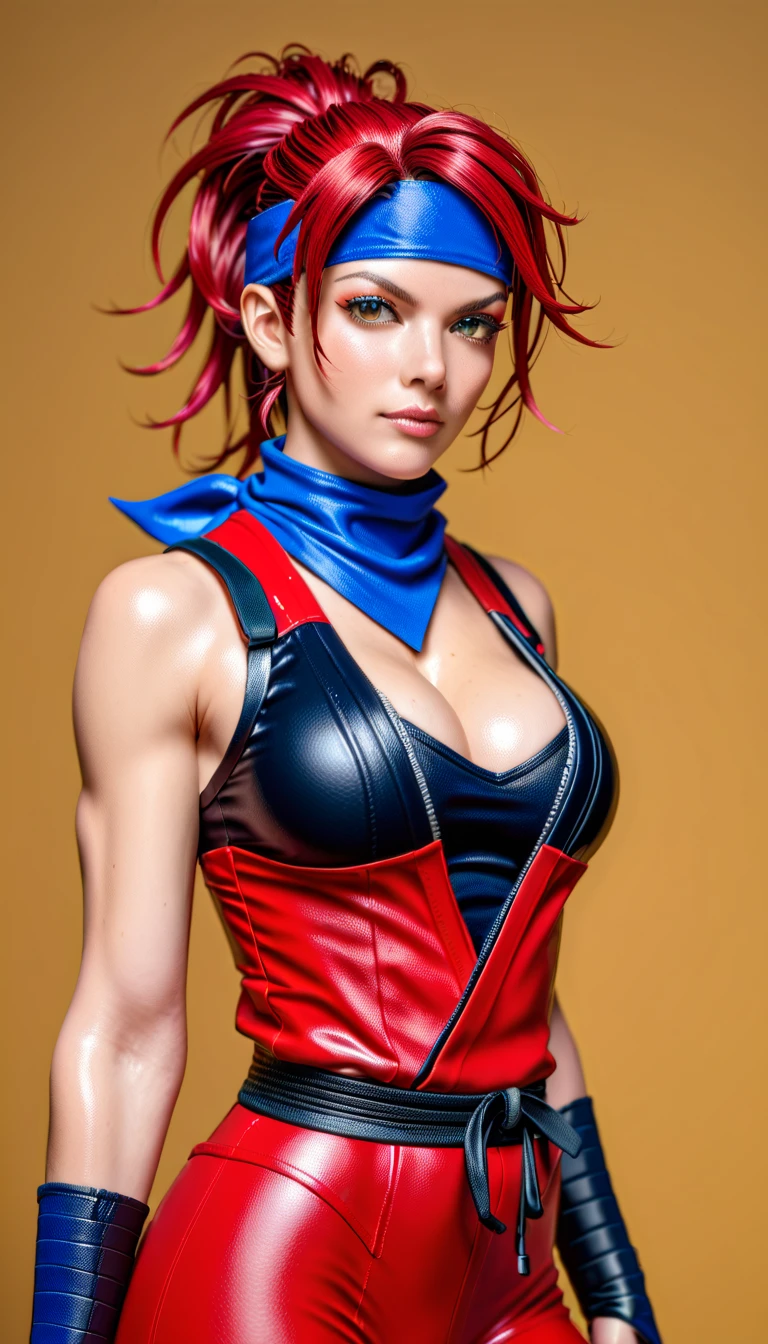 high angle photo of a gorgeous 35 year old woman, healthy skinny,short, small, realistic skin texture, looks up, big smile, big lips, little noose, sexy (red little bikini), (red hair with blue mops), blue hair mops, little boops, small boops,flexy boops, small tits,skinny, posing in the palace, smoky background, 1 / 2 body crop, 21 5 mm art lens, f 1. 1, sharp focus, 8 k high definition, insanely detailed, intricate, elegant, photorealistic, real life, big shoulder, little neck, long lash, full lips, big lower lip