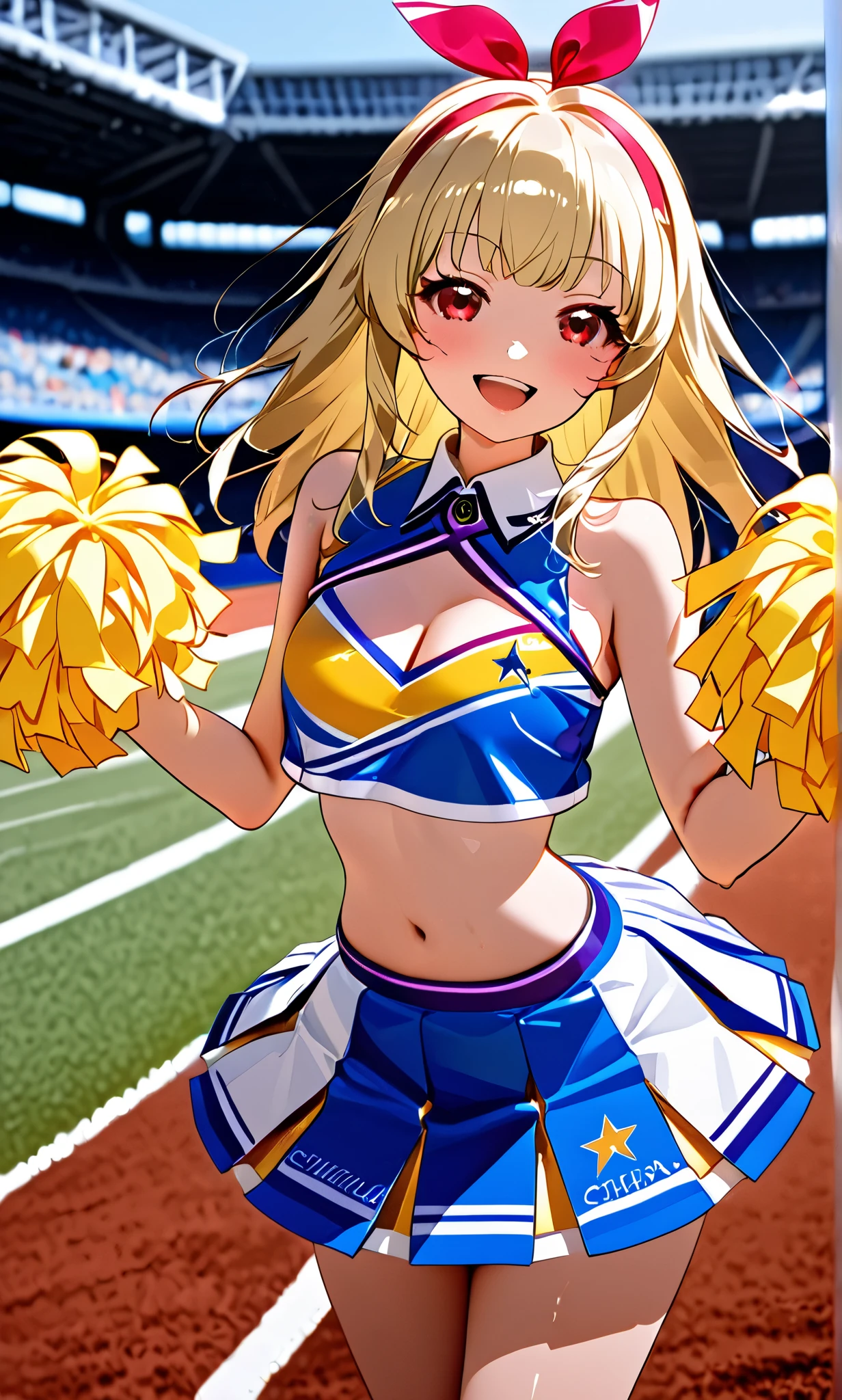 （cheerleaders:1.3）、(stadio:1.5)、(tiny chest:1.4)、Raw photography, top-quality, hight resolution, (​masterpiece), (Photorealsitic:1.4), Anime Cosplay, sharp focus, nffsw, 8K resolution, intricate detailes, depth of fields, the Extremely Detailed CG Unity 8K Wallpapers, front lit, girl with, Smile、(A slender:1.5)、Wear a baseball cap on your head、see -through、Cheerleading pom-poms in hand、（Turn your buttocks:1.2）、Squatting、I can see my panties