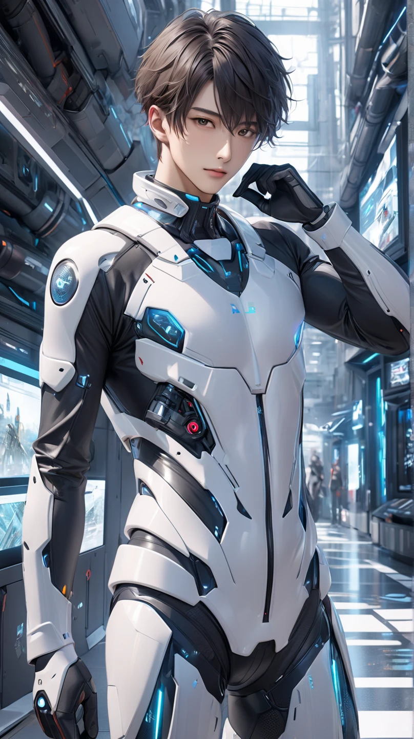 gloved hands, white glove, skin tight bodysuit, sci fi helmet, futuristic helmet, tight bodysuit