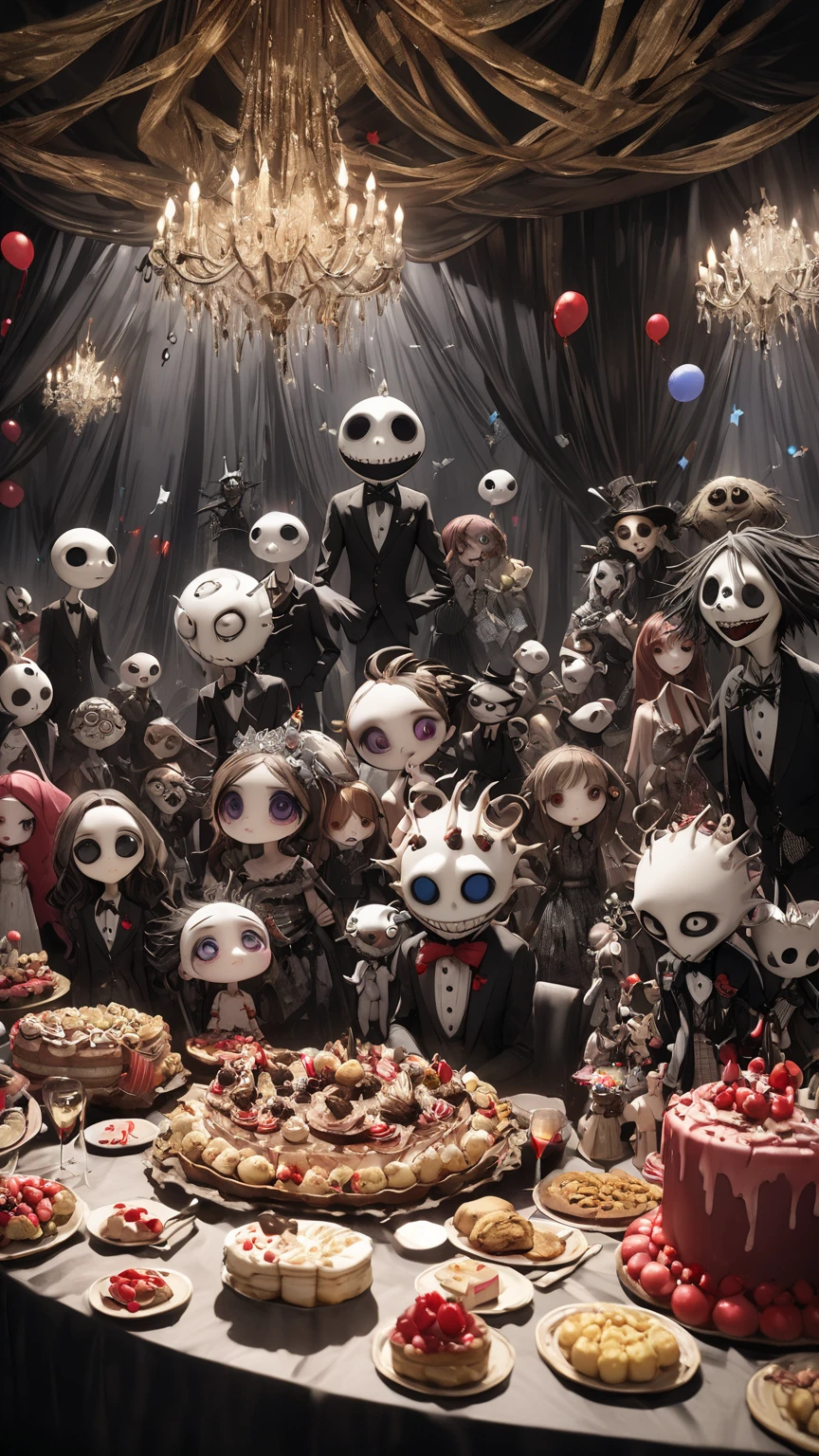 A girl's birthday party in a haunted house, com pessoas