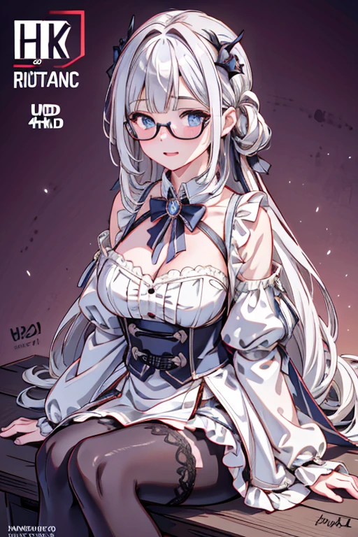 1 girl ,, detailed eyes, detailed face, wearing A sexy maid dress, large breast, white colour heir, wearing glasses, no underwear, focus on pussy , visible pussy, cum overflowing from her pussy , purfect face, small heir, embarrassed