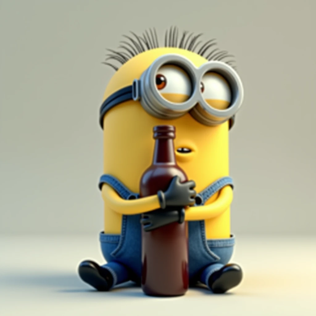 a very fat minion shrieking and gnashing its teeth, digital art by greg rutkowski, In a glass flask with beer,