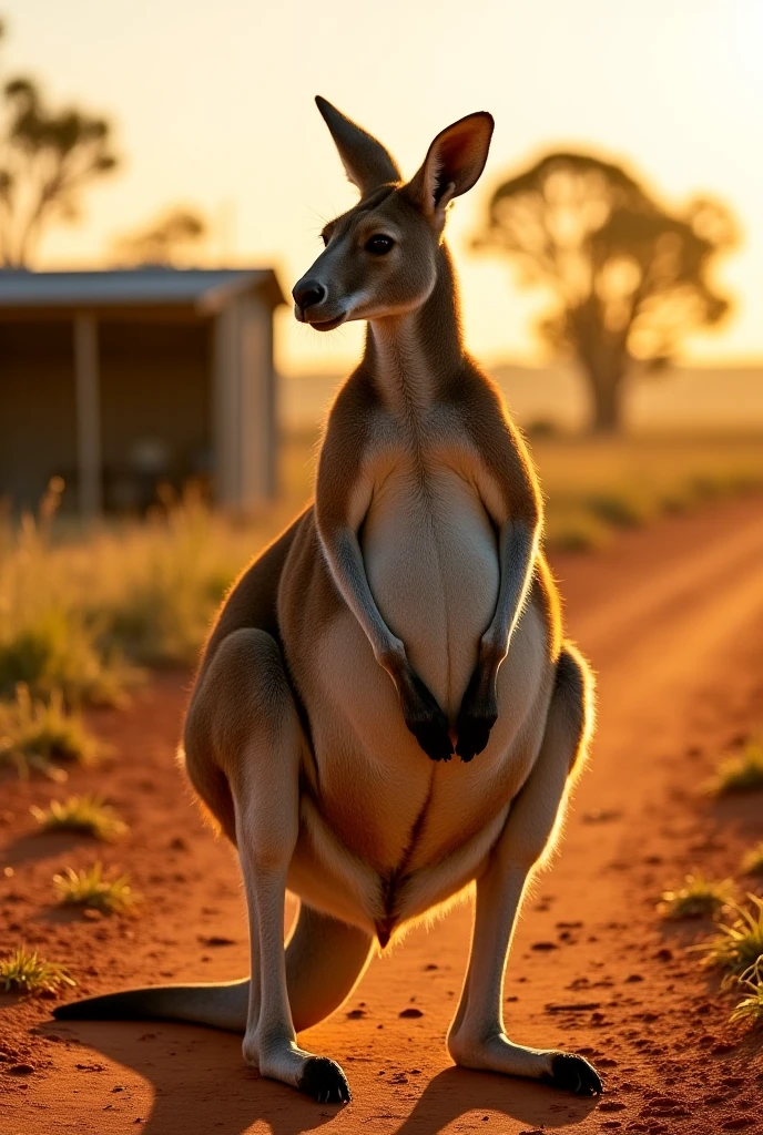 there is a kangaroo that is standing up with a cloth on its back, subject : kangaroo, subject: kangaroo, kangaroo, spy kangaroo, pete davidson walking a kangaroo, australian, in australia, loin cloth, posing ready for a fight, kangaroos, australia, in the australian outback, casually dressed, looking confident, dressed casually, chasing a kangaroo, beth cavener