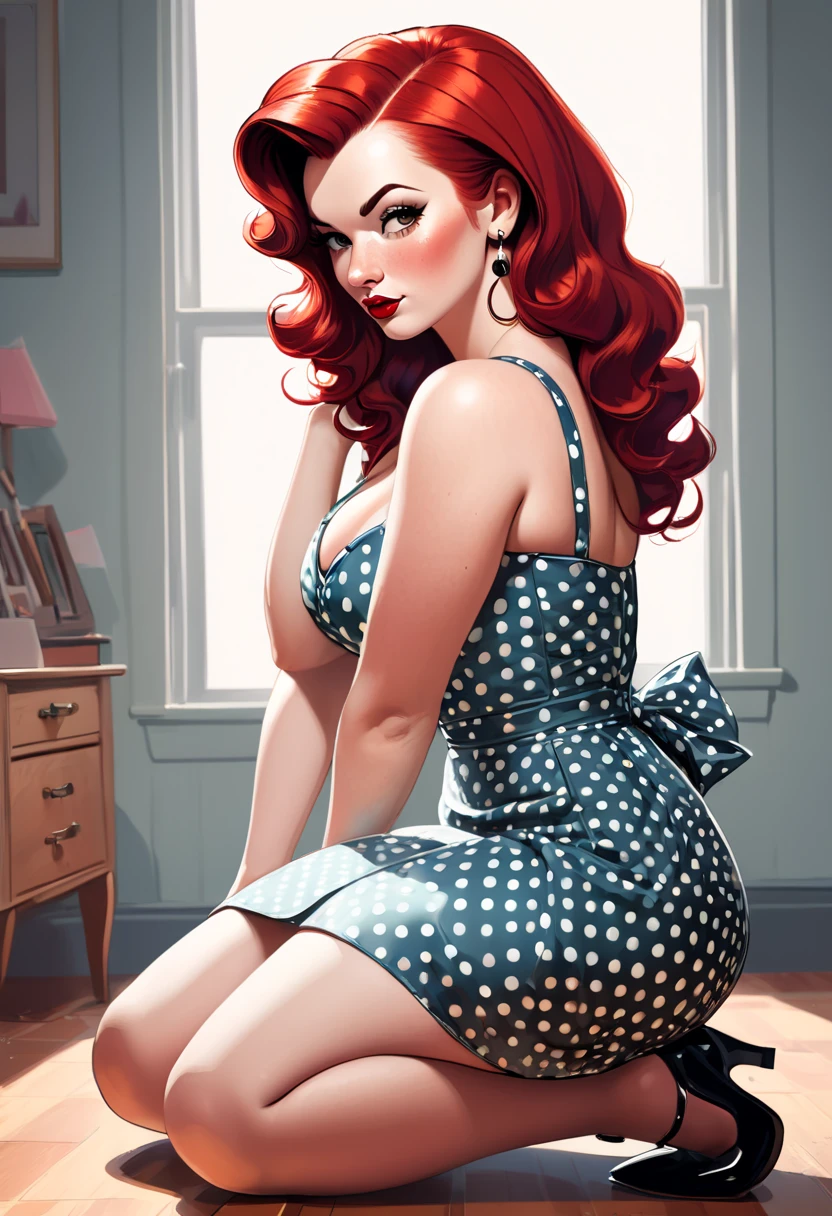 beautiful girl, dress, pin-up painting, ((Zo Mozert))